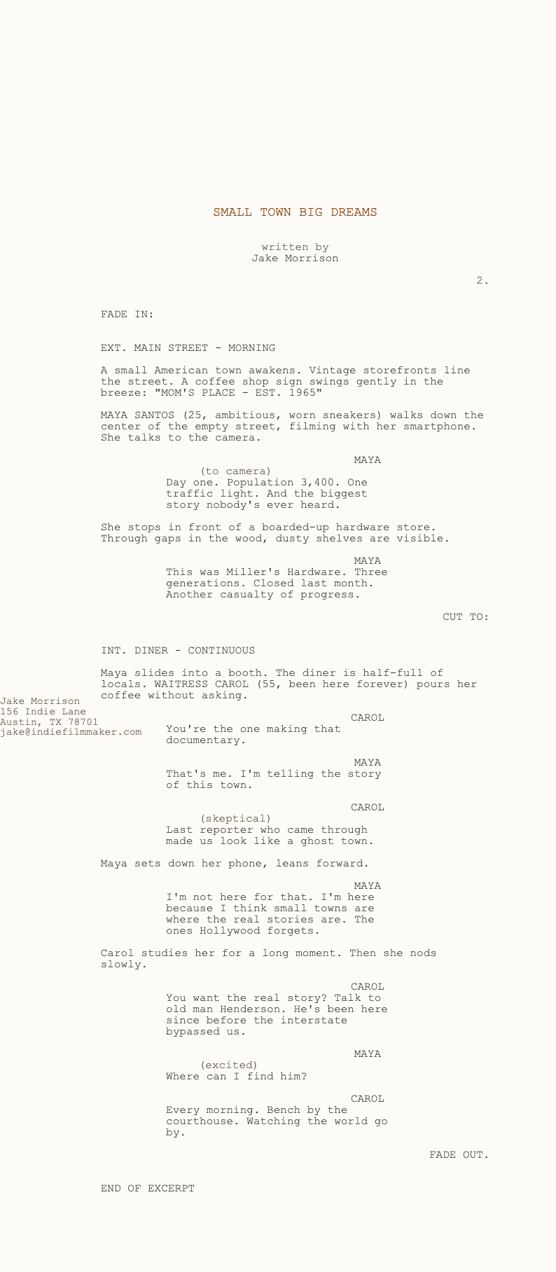 Indie filmmaker screenplay